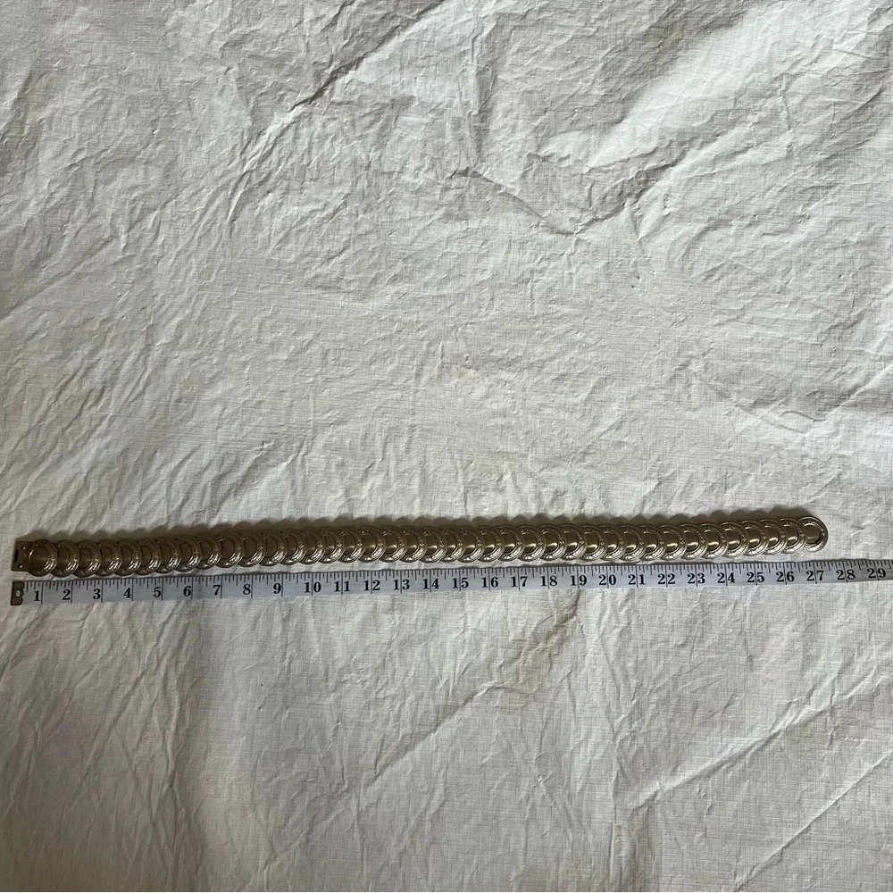 Vintage Metal Round Silver 1” Disc Belt Stretchy Fits Waist 27”-32”
